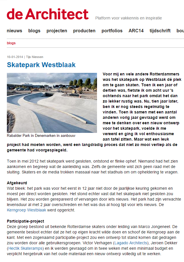 Critical opinion about skatepark Westblaak process by Tijs Niessen